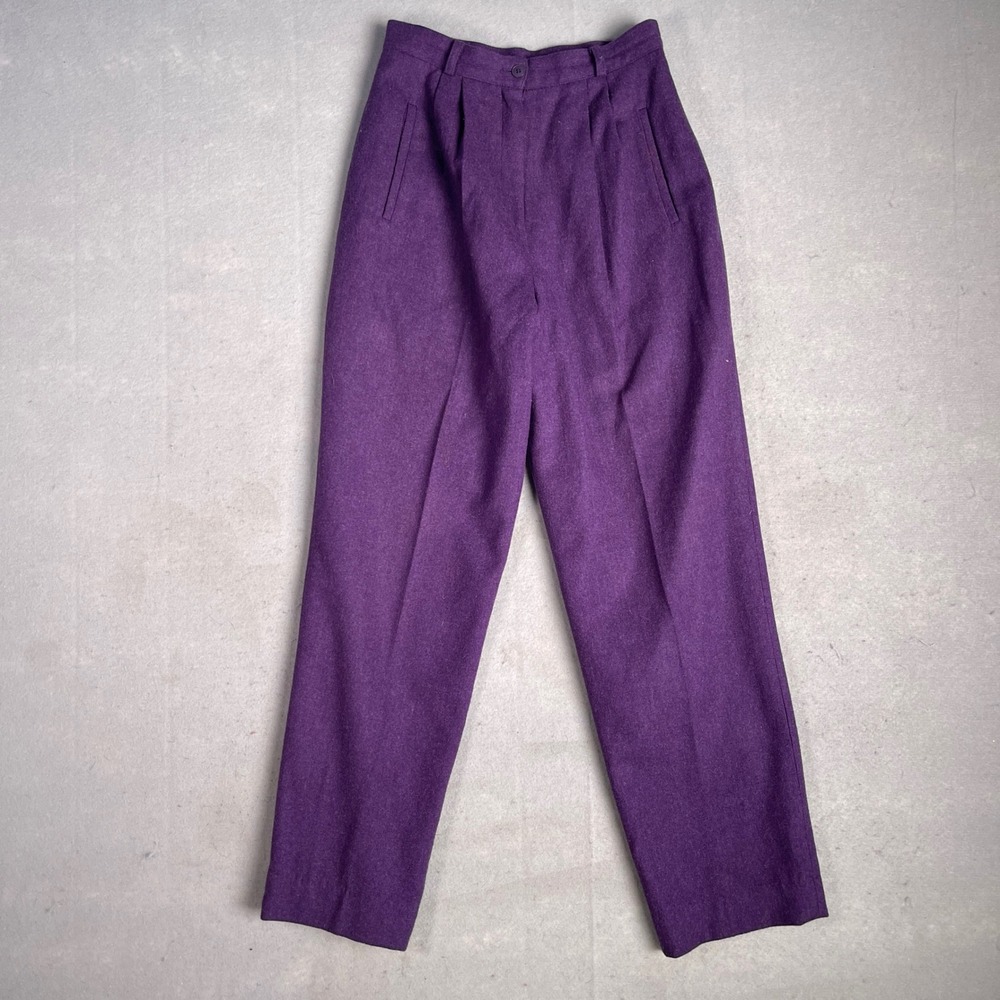 VTG Lindsey Brooke Lambs Wool Blend Trousers‎ Purple USA Made Pleated Pant Sz 6